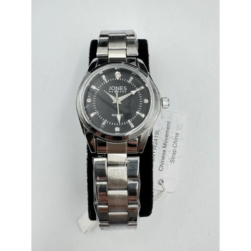 Jones New York Analog Wrist Watch Women 3ATM Silver Tone Black‎ Dial JNYW2419L
